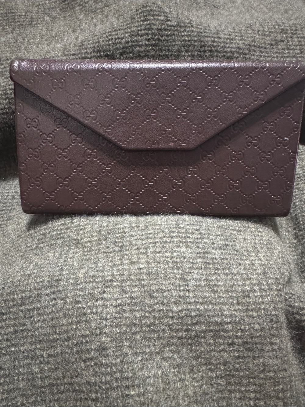 Gucci Brown Leather Embossed GG Glasses Triangle Case
